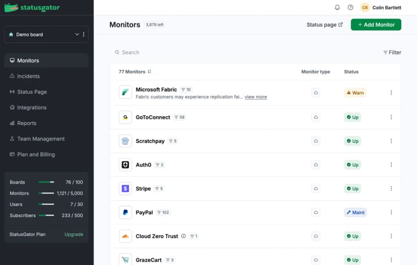StatusGator screenshot 1
